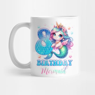 Unicorn Mermaid 8th Birthday 8 Year Old Party Girls B-day Gift For Girls Kids Mug